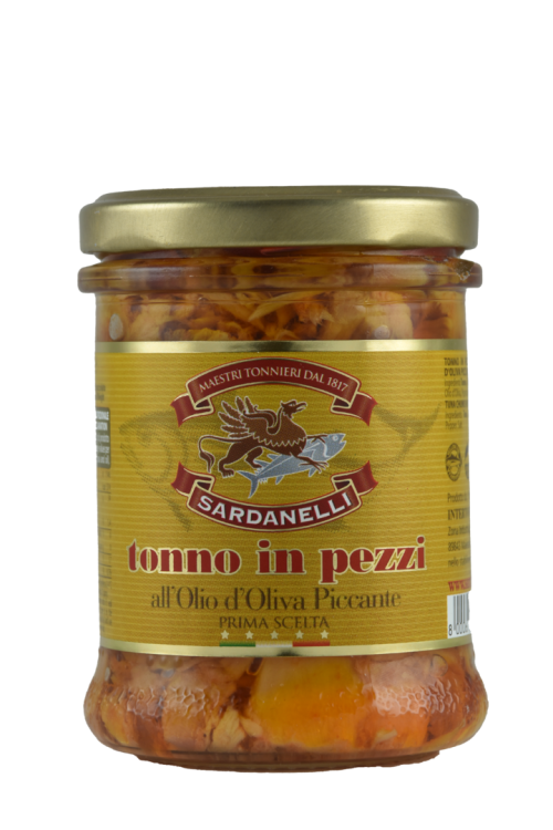 Tonno in pezzi all'olio di oliva piccante - Sardanelli